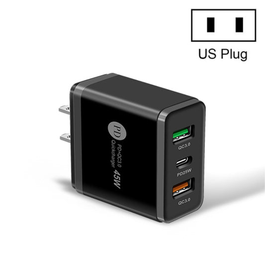 45W PD3.0 + 2 x QC3.0 USB Multi Port Quick Charger, US Plug(Black) - USB Charger by buy2fix | Online Shopping UK | buy2fix