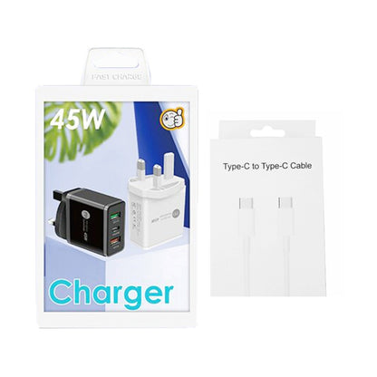45W PD3.0 + 2 x QC3.0 USB Multi Port Charger with Type-C to Type-C Cable, UK Plug(White) - Mobile Accessories by buy2fix | Online Shopping UK | buy2fix