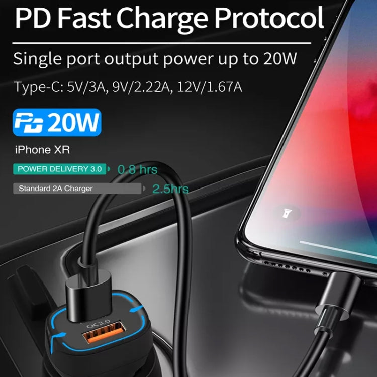 38W PD20W + QC3.0 USB Car Charger with Type-C to Type-C Data Cable, Length: 1m(Black) - In Car by buy2fix | Online Shopping UK | buy2fix