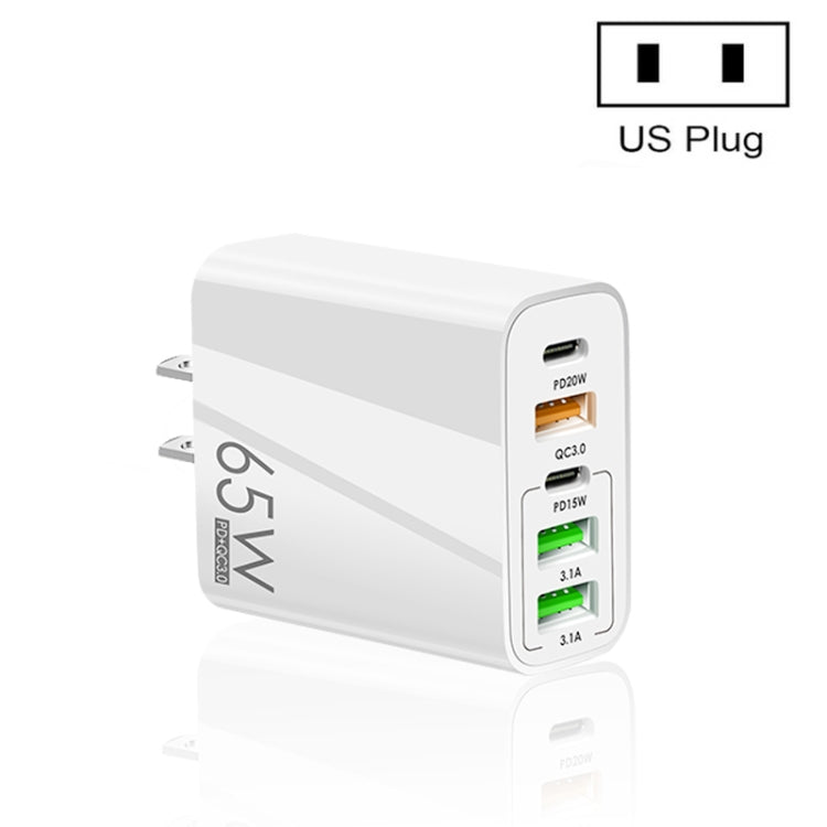 65W Dual PD Type-C + 3 x USB Multi Port Charger for Phone and Tablet PC, US Plug(White) - Apple Accessories by buy2fix | Online Shopping UK | buy2fix