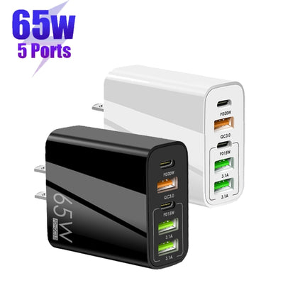 65W Dual PD Type-C + 3 x USB Multi Port Charger for Phone and Tablet PC, US Plug(White) - Apple Accessories by buy2fix | Online Shopping UK | buy2fix