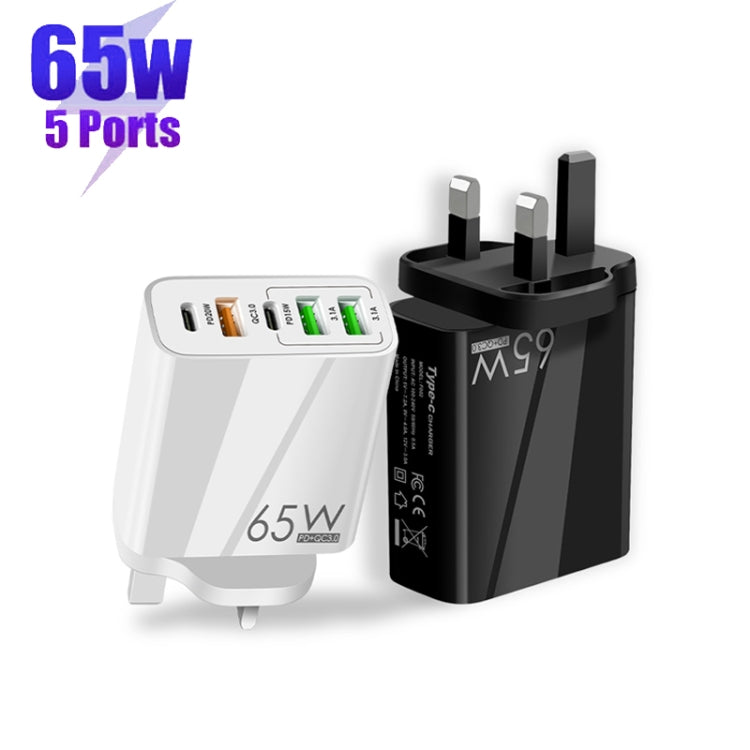 65W Dual PD Type-C + 3 x USB Multi Port Charger with 3A USB to 8 Pin Data Cable, UK Plug(White) - USB Charger by buy2fix | Online Shopping UK | buy2fix