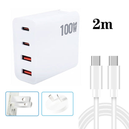 GaN 100W Dual USB + Dual USB-C/Type-C Multi Port Charger with 2m Type-C to Type-C Data Cable Set US / AU Plug - Cable & Adapter by buy2fix | Online Shopping UK | buy2fix