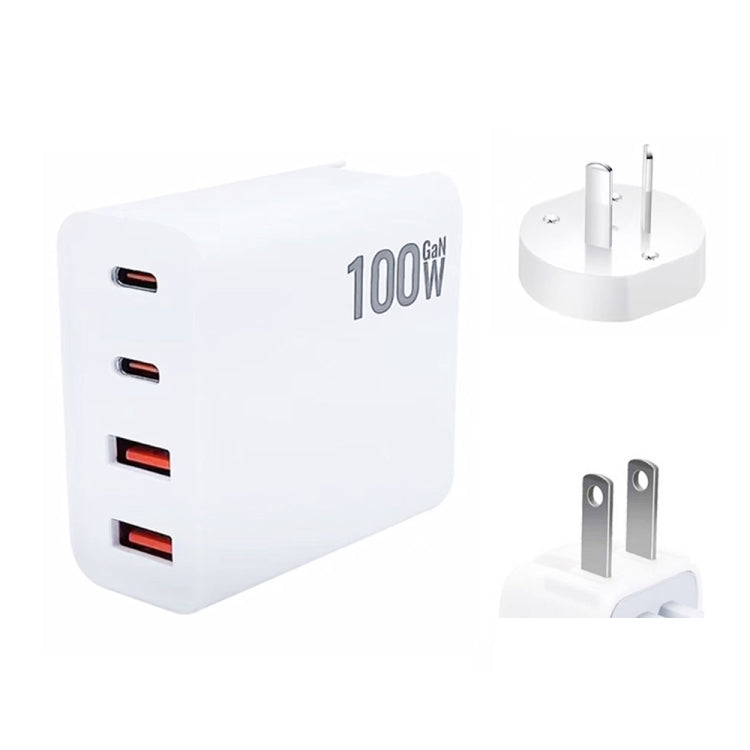 GaN 100W Dual USB + Dual USB-C/Type-C Multi Port Charger with 2m Type-C to Type-C Data Cable Set US / AU Plug - Cable & Adapter by buy2fix | Online Shopping UK | buy2fix