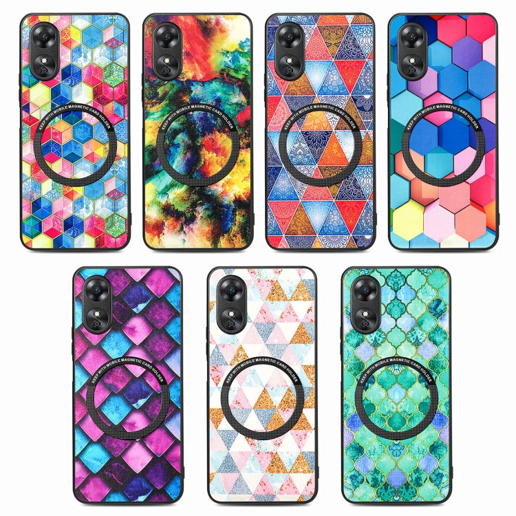 For OPPO A17 Colored Drawing Leather Back Cover Magsafe Phone Case(Colorful Cube) - OPPO Cases by buy2fix | Online Shopping UK | buy2fix