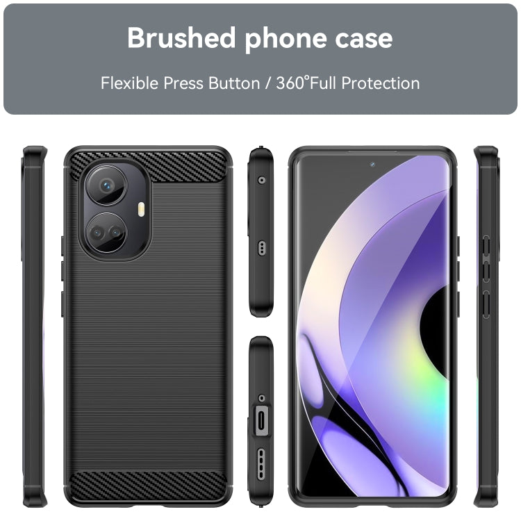 For Realme 10 Pro+ Brushed Texture Carbon Fiber TPU Phone Case(Black) - Realme 10 Pro+ Cases by buy2fix | Online Shopping UK | buy2fix