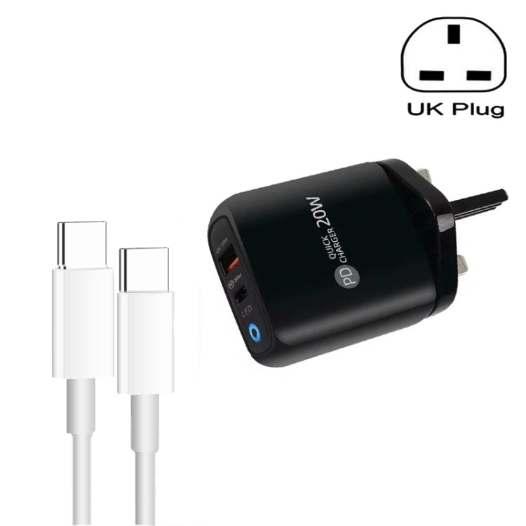 PD04 Type-C + USB Mobile Phone Charger with Type-C to Type-C Cable, UK Plug(Black) -  by buy2fix | Online Shopping UK | buy2fix