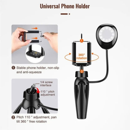 XWJ-S1 Desktop Cell Phone Holder Tripod with LED Lights - Consumer Electronics by buy2fix | Online Shopping UK | buy2fix