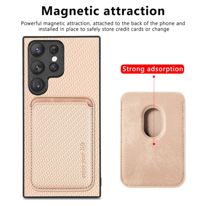 For Samsung Galaxy S22 Ultra 5G Carbon Fiber Leather Card Magsafe Magnetic Phone Case(Khaki) - Galaxy S22 Ultra 5G Cases by buy2fix | Online Shopping UK | buy2fix