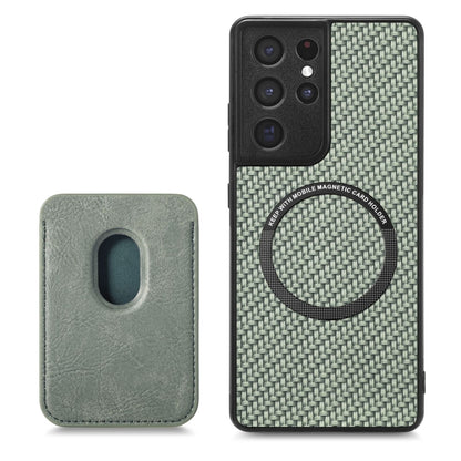 For Samsung Galaxy S21 Ultra 5G Carbon Fiber Leather Card Magsafe Magnetic Phone Case(Green) - Galaxy S21 Ultra 5G Cases by buy2fix | Online Shopping UK | buy2fix
