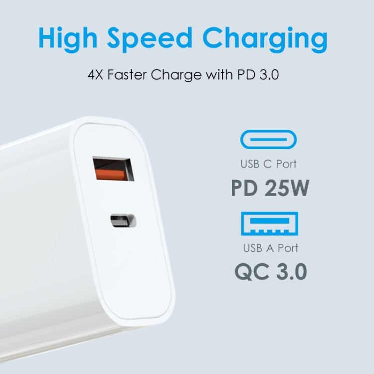 NORTHJO NOPD2502 PD 25W USB-C/Type-C + QC 3.0 USB Dual Ports Fast Charger, Plug Type:EU Plug(White) - USB Charger by NORTHJO | Online Shopping UK | buy2fix