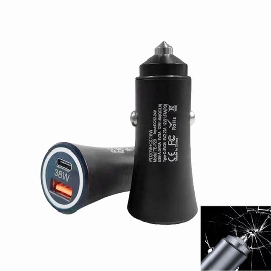 P20 38W PD3.0 20W + QC3.0 USB Safety Hammer Car Charger(Black) - Car Charger by buy2fix | Online Shopping UK | buy2fix