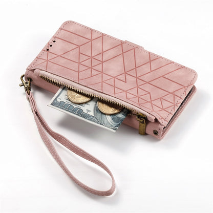 For iPhone 14 Plus Geometric Zipper Wallet Side Buckle Leather Phone Case(Pink) - iPhone 14 Plus Cases by buy2fix | Online Shopping UK | buy2fix