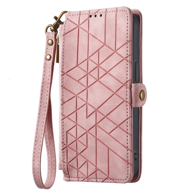 For iPhone 15 Pro Max Geometric Zipper Wallet Side Buckle Leather Phone Case(Pink) - iPhone 15 Pro Max Cases by buy2fix | Online Shopping UK | buy2fix