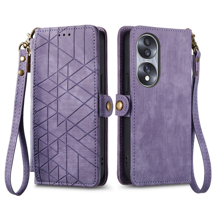 For Honor Magic5 Geometric Zipper Wallet Side Buckle Leather Phone Case(Purple) - Honor Cases by buy2fix | Online Shopping UK | buy2fix