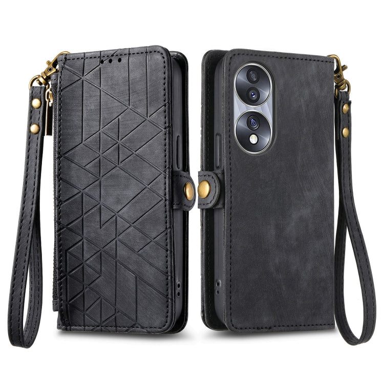 For Honor 60 Pro Geometric Zipper Wallet Side Buckle Leather Phone Case(Black) - Honor Cases by buy2fix | Online Shopping UK | buy2fix