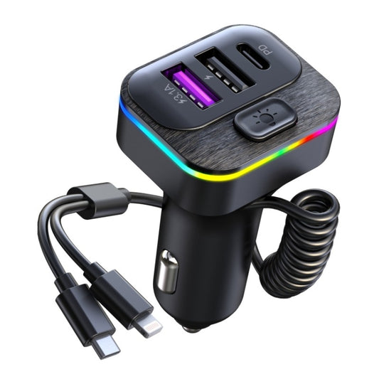 K12 With Type-C / 8-Pin Charging Cable Phone Fast Charging Adapter 2 USB + 1 Type-C PD Car Charger - Car Charger by buy2fix | Online Shopping UK | buy2fix