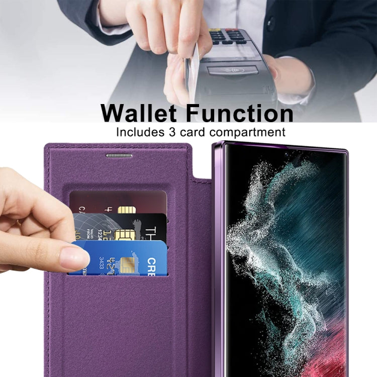 For Samsung Galaxy S22 Ultra 5G Shield Magsafe RFID Anti-theft Rhombus Leather Phone Case(Purple) - Galaxy S22 Ultra 5G Cases by buy2fix | Online Shopping UK | buy2fix