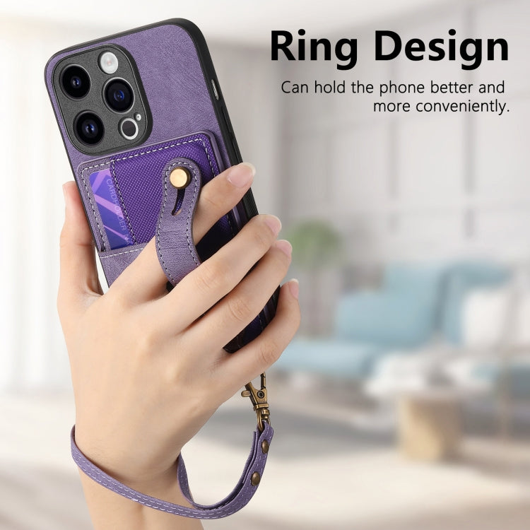 For iPhone 15 Pro Max Retro Cross Wristband Wallet Leather Back Phone Case(Purple) - iPhone 15 Pro Max Cases by buy2fix | Online Shopping UK | buy2fix