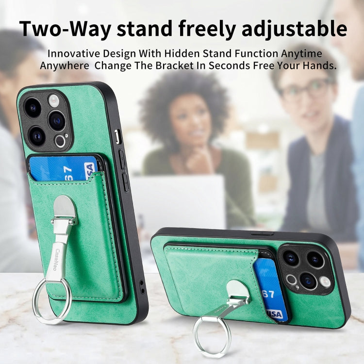 For iPhone 15 Pro Max Skin Feel Ring Holder Wallet Magnetic Phone Case(Green) - iPhone 15 Pro Max Cases by buy2fix | Online Shopping UK | buy2fix