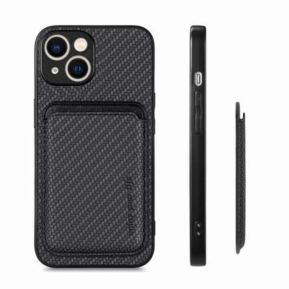 For iPhone 15 Carbon Fiber Leather Card Magsafe Phone Case(Black) - iPhone 15 Cases by buy2fix | Online Shopping UK | buy2fix