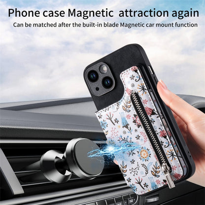For iPhone 15 Pro Max Retro Painted Zipper Wallet Back Phone Case(Black) - iPhone 15 Pro Max Cases by buy2fix | Online Shopping UK | buy2fix