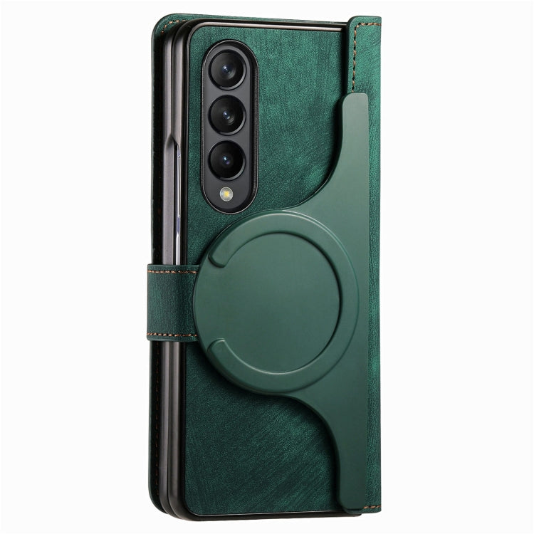 For Samsung Galaxy Z Fold4 Retro MagSafe Magnetic Zipper Wallet Leather Phone Case(Green) - Galaxy Z Fold4 5G Cases by buy2fix | Online Shopping UK | buy2fix