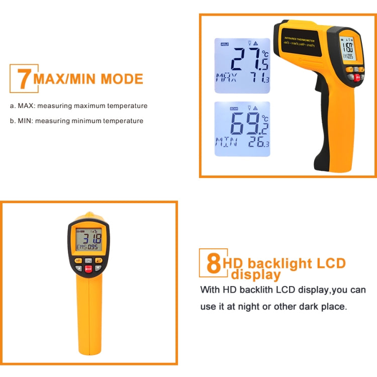 GM1150A 50:1 Infrared Thermometer -18~1150 Degrees Celsius LCD Digital Temperature Meter Industrial Pyrometer 0.1~1EM Adjustable - Consumer Electronics by buy2fix | Online Shopping UK | buy2fix