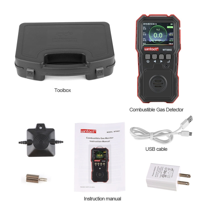 WINTACT WT8802 Hydrogen Sulfide Monitor Professional Rechargeable Gas Sensor High Sensitive Digital Sound-light Vibration Alarm H2S Detector - Consumer Electronics by BENETECH | Online Shopping UK | buy2fix