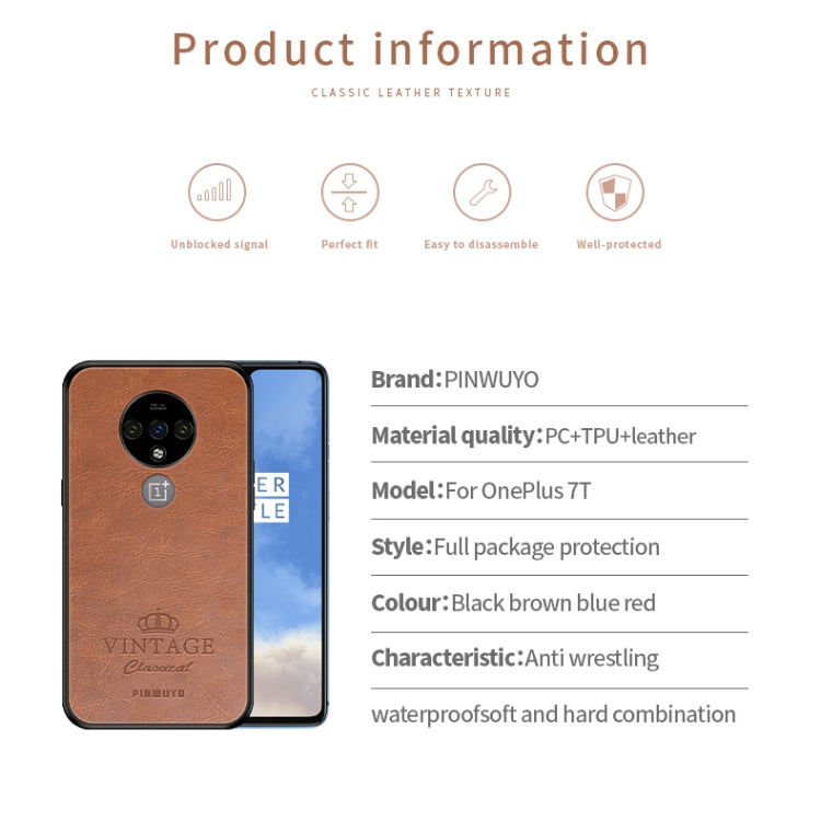 For Oneplus 7T PINWUYO Pin Rui Series Classical Leather, PC + TPU + PU Leather Waterproof And Anti-fall All-inclusive Protective Shell(Brown) - OnePlus Cases by PINWUYO | Online Shopping UK | buy2fix