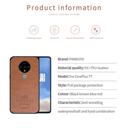 For Oneplus 7T PINWUYO Pin Rui Series Classical Leather, PC + TPU + PU Leather Waterproof And Anti-fall All-inclusive Protective Shell(Brown) - OnePlus Cases by PINWUYO | Online Shopping UK | buy2fix