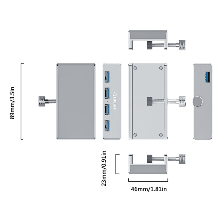 ORICO  MH4PU-P Aluminum Alloy 4 Ports USB3.0 Clip-type HUB(Black) - USB 3.0 HUB by ORICO | Online Shopping UK | buy2fix