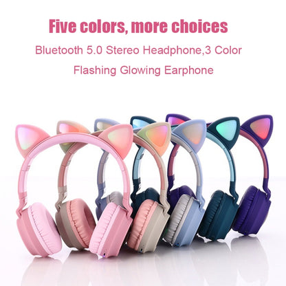 BT028C Cute Cat Ear Bluetooth 5.0 Headphones Foldable On-Ear Stereo Wireless Headset Headphone with Mic / LED Light / FM Radio / TF Card(Gray) - Headset & Headphone by buy2fix | Online Shopping UK | buy2fix