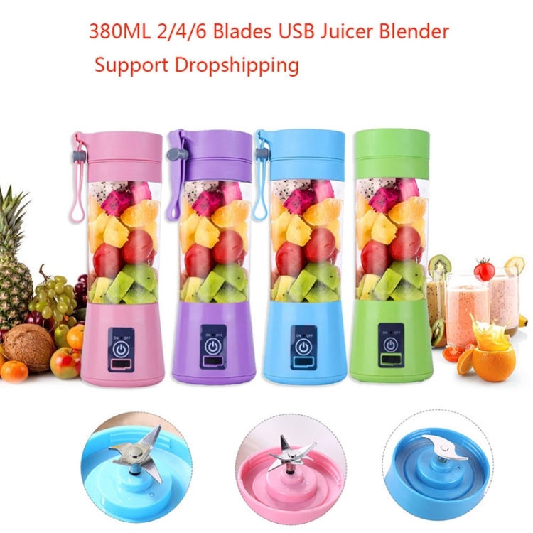 USB Rechargeable Electric Automatic Vegetable Fruit Citrus Orange Juice Maker Cup Mixer Bottle (380ML)(6 Blades Green) - Home & Garden by buy2fix | Online Shopping UK | buy2fix