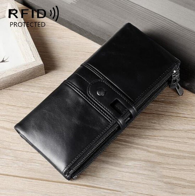 Ladies Genuine Leather Long Wallet Anti-theft Card Bag Multifunctional Clutch Bag(Black) - Antimagnetic RFID Package by buy2fix | Online Shopping UK | buy2fix