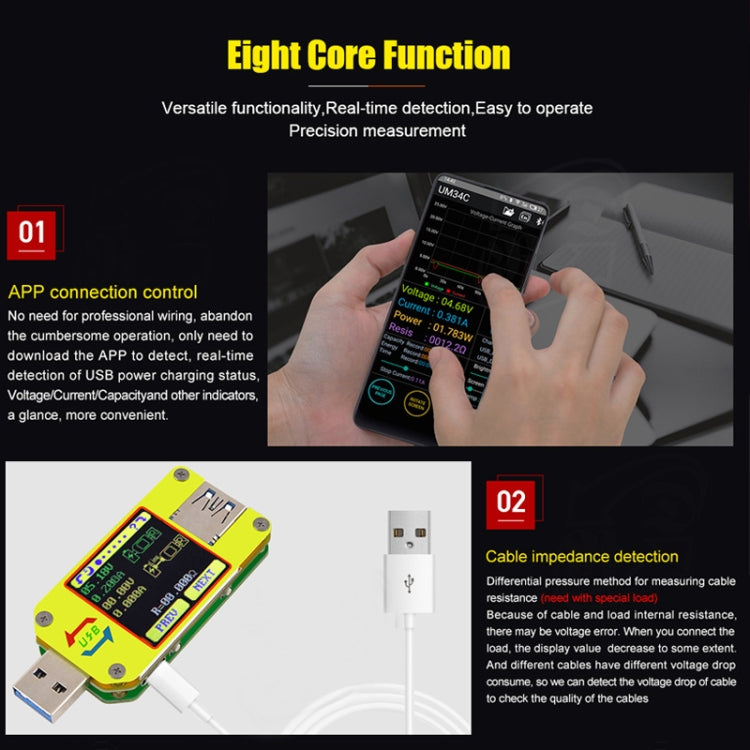 USB 3.0 Color Display Screen Tester Voltage-current Measurement Type-C Meter, Support Android APP, Model:UM34C with Bluetooth - Consumer Electronics by buy2fix | Online Shopping UK | buy2fix