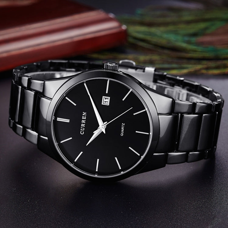 CURREN 8106 Fashion Business Calendar Waterproof Full Steel Quartz Watch(black case black face) - Metal Strap Watches by CURREN | Online Shopping UK | buy2fix