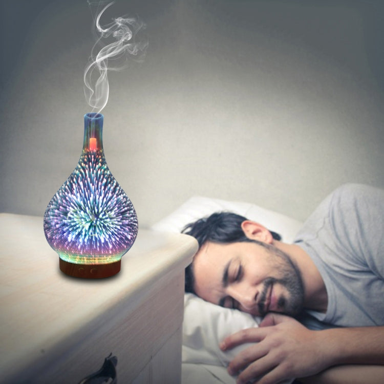 STB-XB10 3D Fireworks 7 Colors LED Night Light Air Humidifier Aroma Essential Oil Diffuser Mist Maker, Plug Type:UK Plug(Dark Wood Grain) - Home & Garden by buy2fix | Online Shopping UK | buy2fix