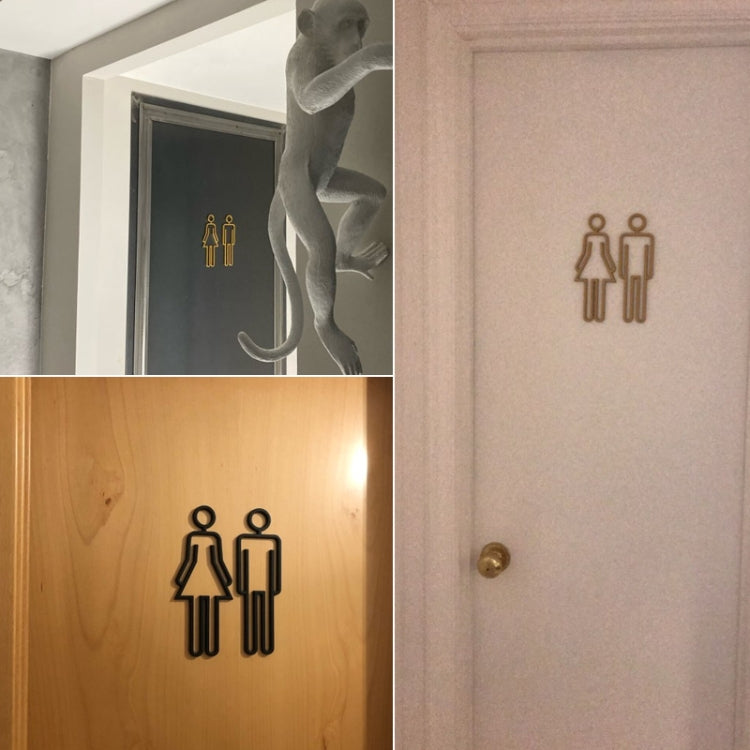 2 PCS Acrylic Toilet Symbol Adhesive Backed Bathroom Toilet Door Sign for Hotel(Black) - Home & Garden by buy2fix | Online Shopping UK | buy2fix