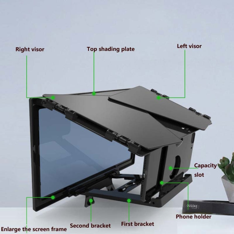 F13 12 inch Mobile Phone Screen Amplifier Foldable Three-sided Shading HD Blu-ray 3D Video Amplifier(White) - Screen Magnifier by buy2fix | Online Shopping UK | buy2fix