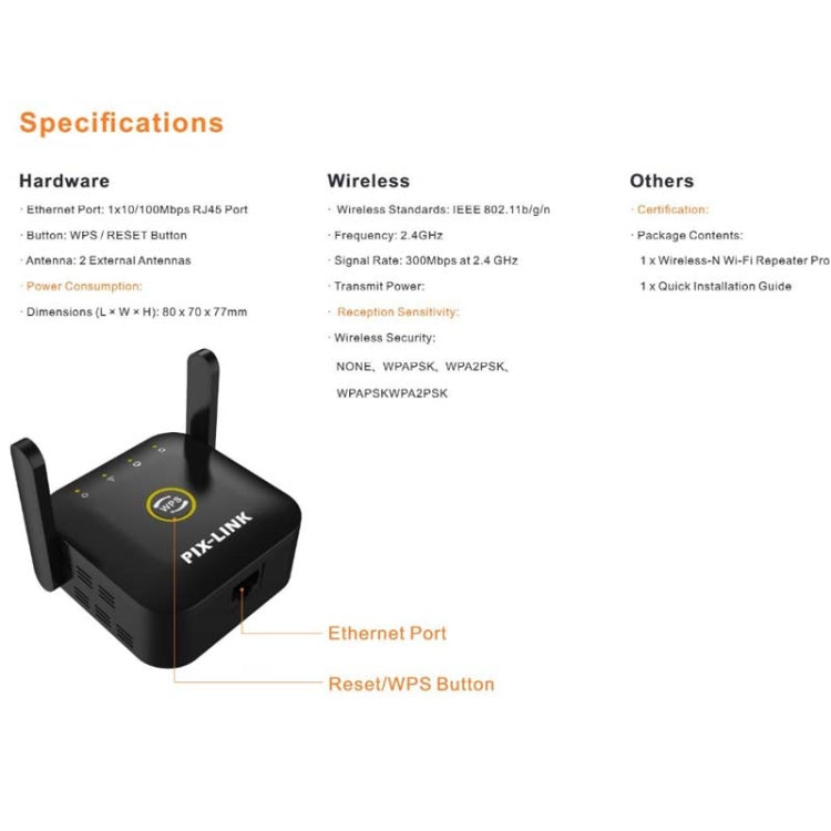 PIX-LINK WR22 300Mbps Wifi Wireless Signal Amplification Enhancement Extender, Plug Type:EU Plug(White) -  by PIX-LINK | Online Shopping UK | buy2fix