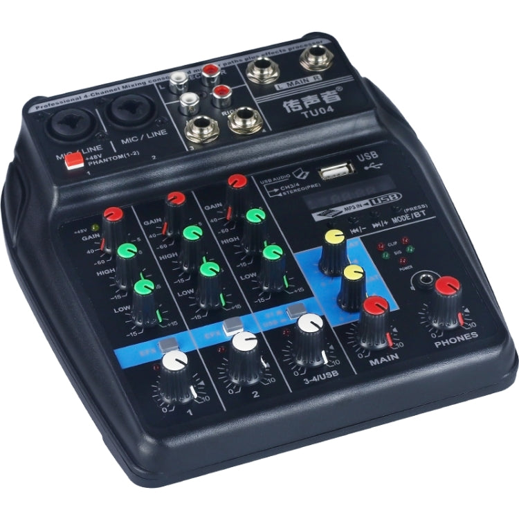 TU04 BT Sound Mixing Console Record 48V Phantom Power Monitor AUX Paths Plus Effects 4 Channels Audio Mixer with USB(Black) - Consumer Electronics by buy2fix | Online Shopping UK | buy2fix