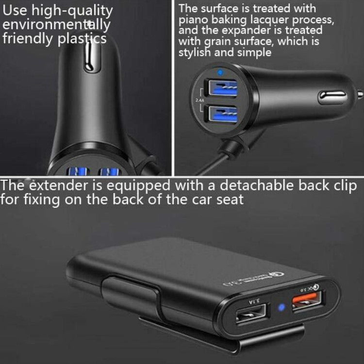 One For Four 8A Car Charger QC3.0 Fast Charge 4USB Car Front And Rear Seat Car Charger - In Car by buy2fix | Online Shopping UK | buy2fix