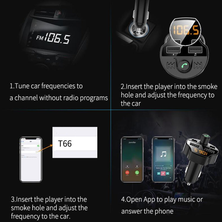 T66 Car Bluetooth Car Charger Cigarette Lighter MP3 Player Hands-Free Car FM Transmitter - Bluetooth Car Kits by buy2fix | Online Shopping UK | buy2fix