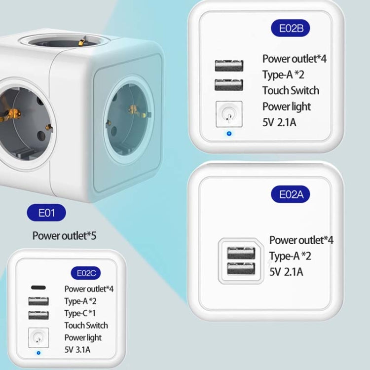 Creative Power Cube Socket Conversion Socket, EU Plug In-line Blue+U+ Switch - Consumer Electronics by buy2fix | Online Shopping UK | buy2fix
