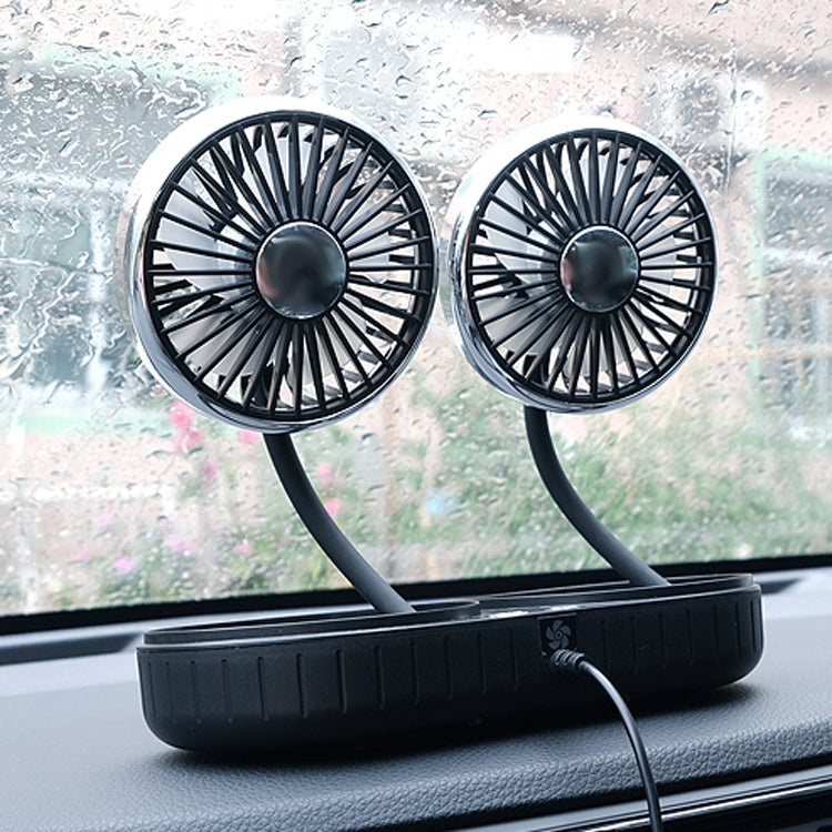 F303 Car USB Fan Car Shake Head Fan(Double Head Silver) - Heating & Fans by buy2fix | Online Shopping UK | buy2fix