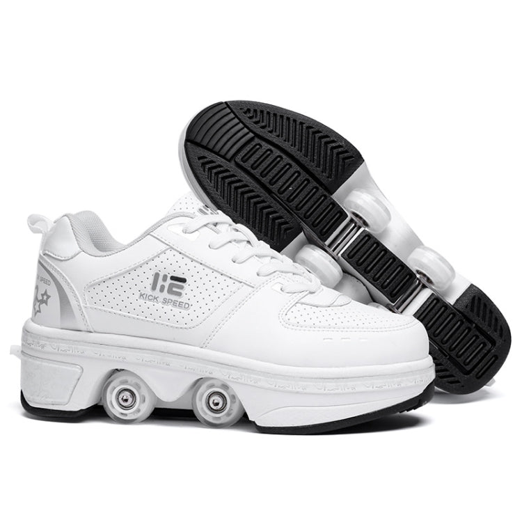 Two-Purpose Skating Shoes Deformation Shoes Double Row Rune Roller Skates Shoes, Size: 39(Low-top Without Light (White)) - Outdoor & Sports by buy2fix | Online Shopping UK | buy2fix