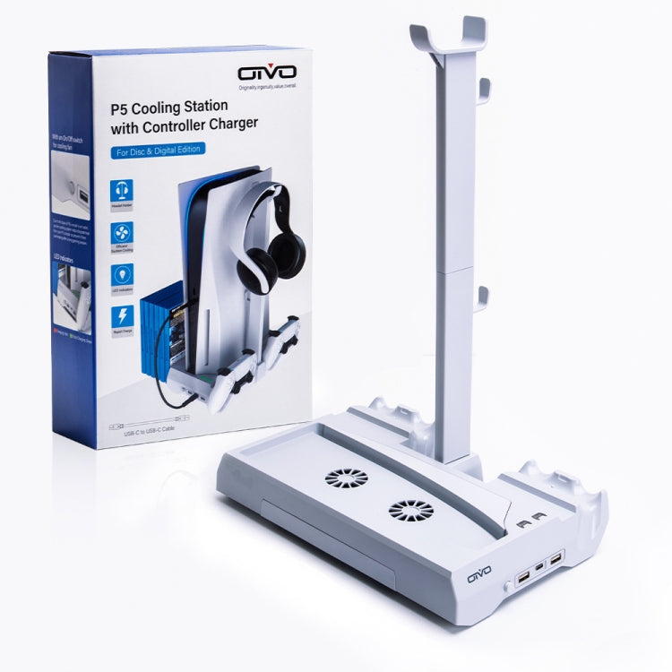 OIVO IV-P5249 Dual-Charge Cooling Base Bracket Disc Storage Rack With Earphone Bracket Suitable For PS5(White) - Toys & Hobbies by OIVO | Online Shopping UK | buy2fix