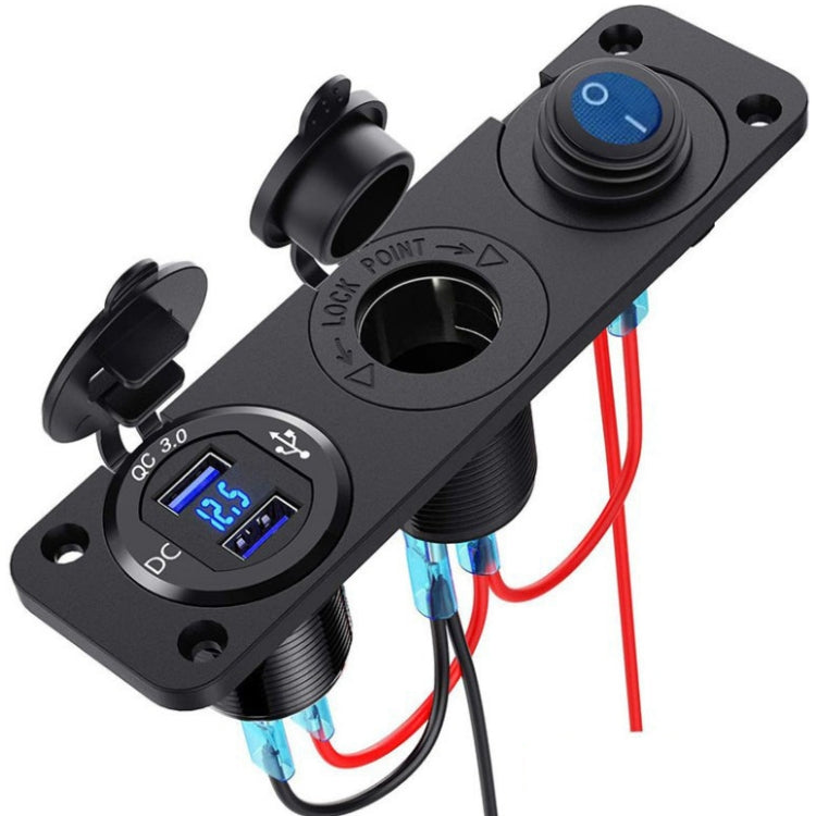 12-24V Car Ship Waterproof USB Charging Cigarette Lighter Master 3 In 1 Combined Panel Switch(Blue Light) - In Car by buy2fix | Online Shopping UK | buy2fix