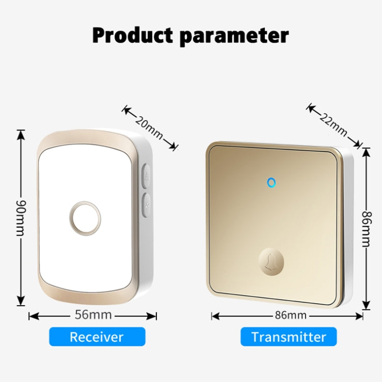 CACAZI FA50 1 For 1 Push-button Self-generating Wireless Doorbell, Plug:EU Plug(Gold) - Security by CACAZI | Online Shopping UK | buy2fix